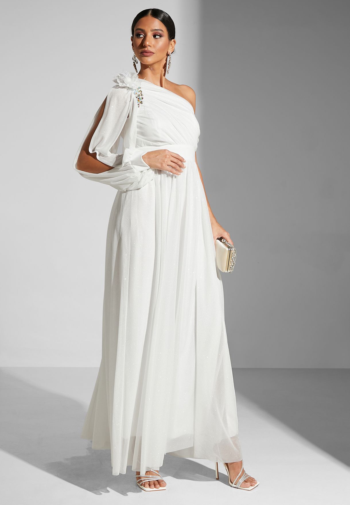 one shoulder long gown