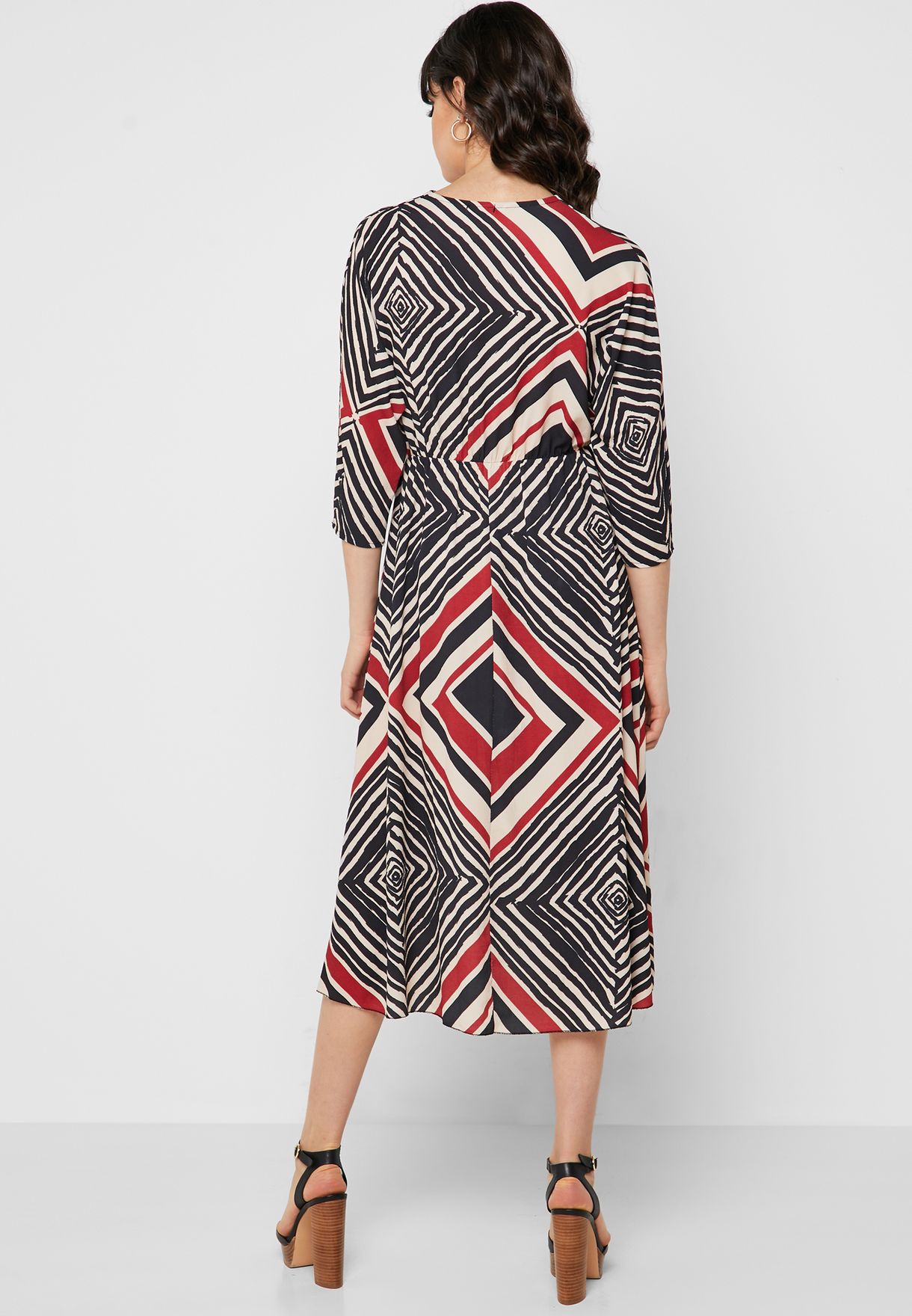 aztec wrap front midi dress