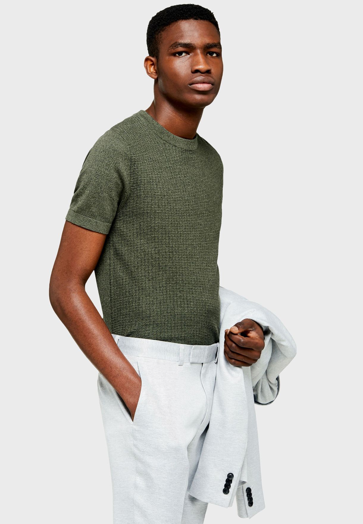Buy Topman khaki Knitted Half Sleeve 