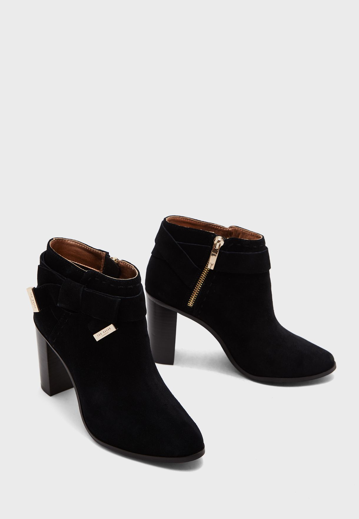 ted baker black suede heeled ankle boots with bow