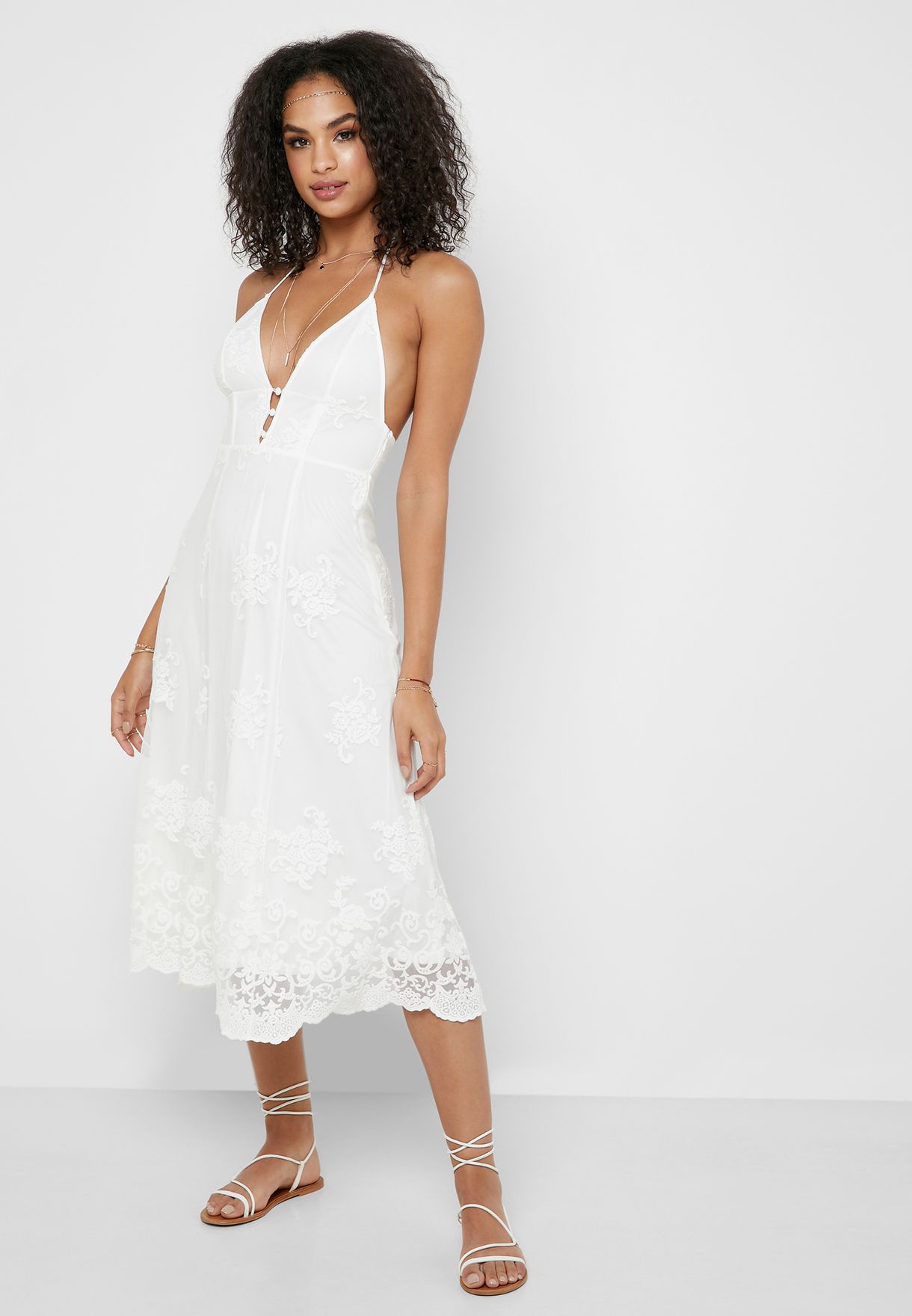 Buy Forever 21 white Lace Plunge Dress ...