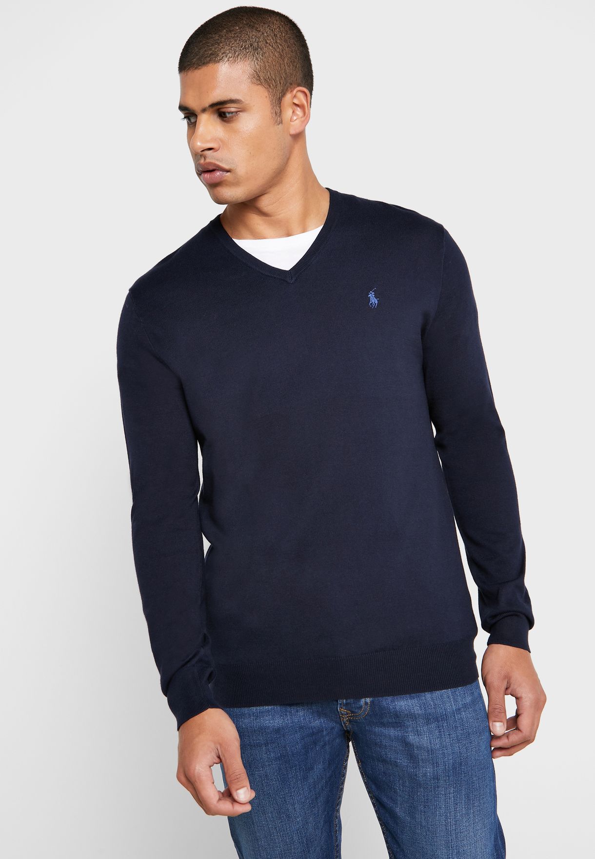 Buy Polo Ralph Lauren navy Chest Logo V-Neck Sweater for Men in Muscat,  Salalah