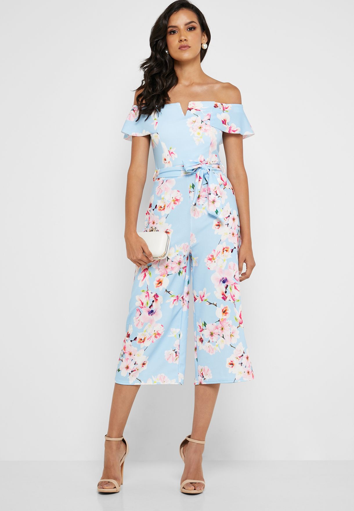 quiz floral bardot jumpsuit