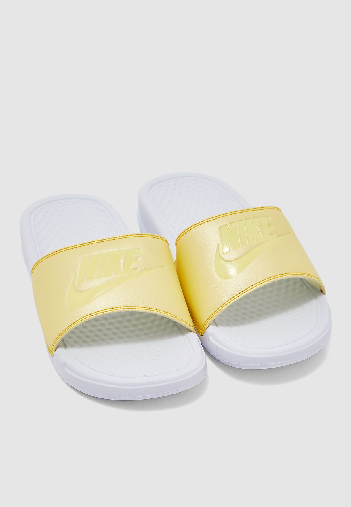 yellow nike slides