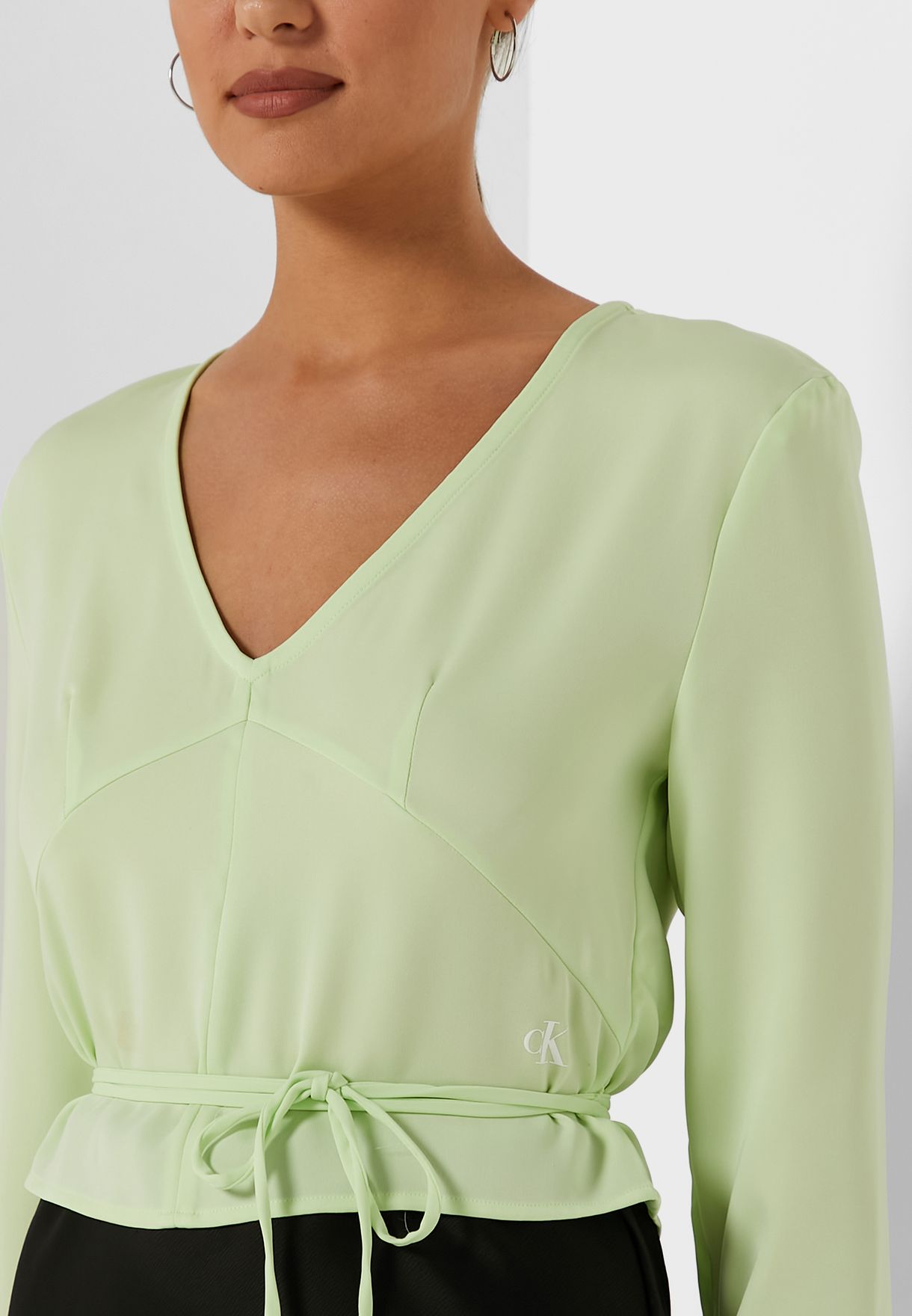 V-Neck Tie Detail Top