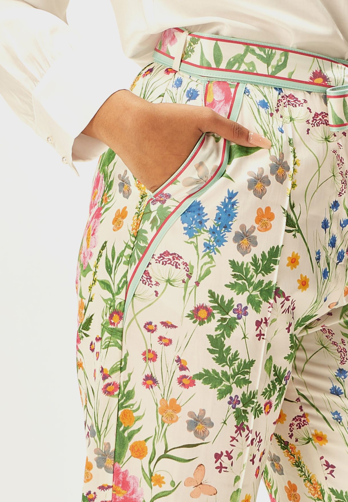 Floral Print Belt Detail Pants