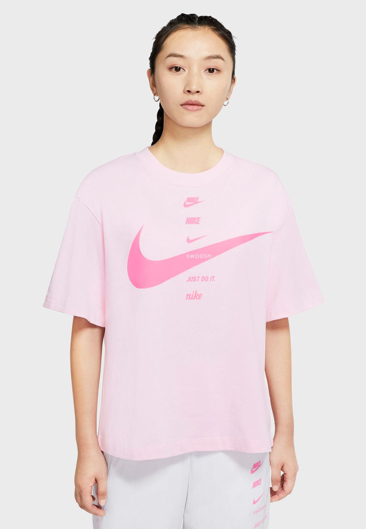 nike pink swoosh t shirt