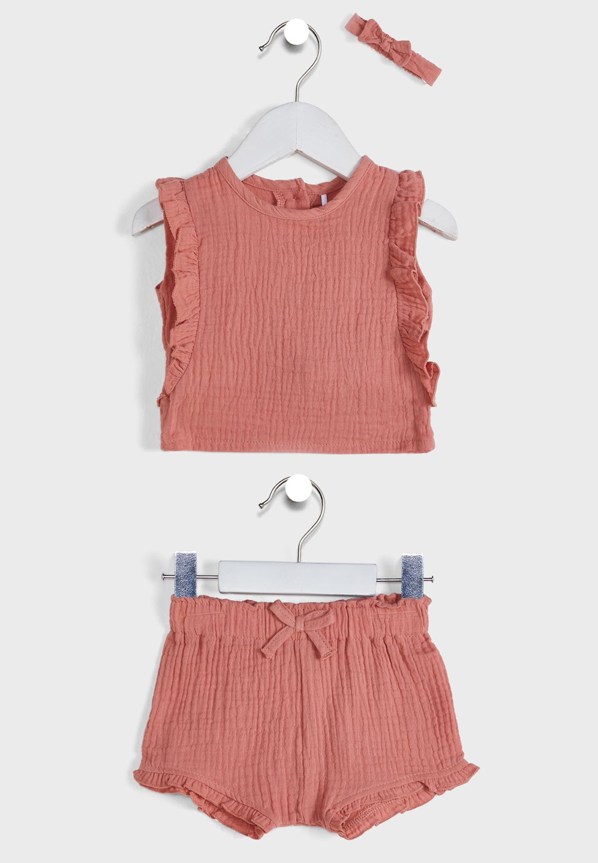Infant Textured Top & Shorts Set With Headband