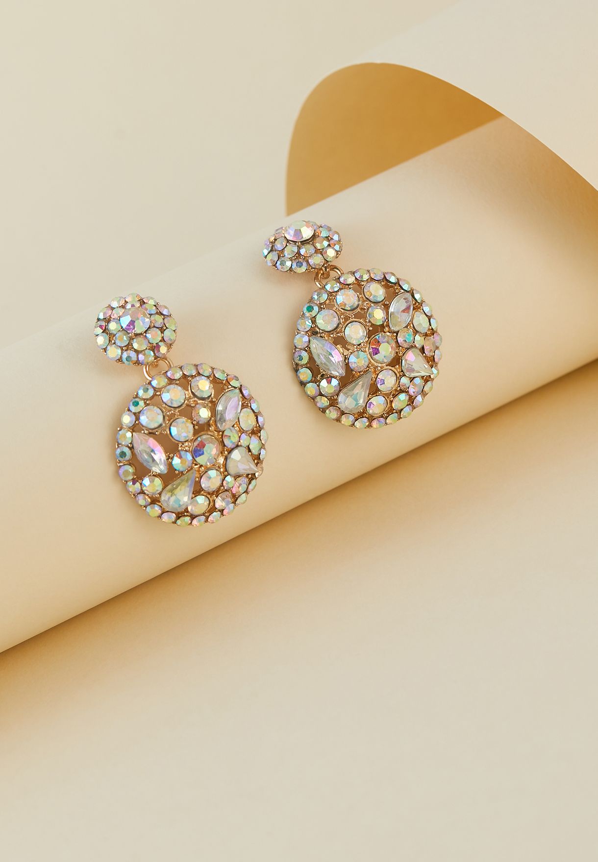 Iridescent Jewel Circle Drop Earrings 