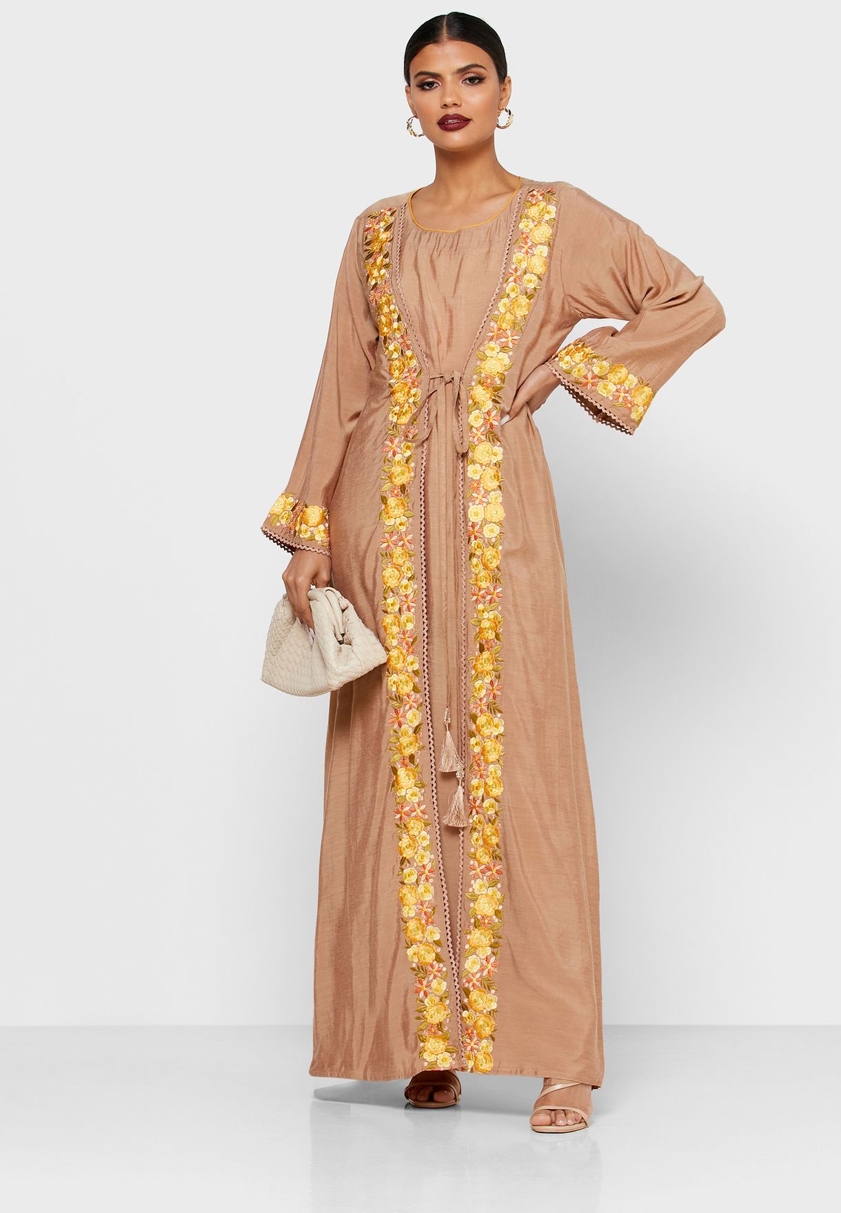 Buy Kashkha brown Embellished Jalabiya for Women in MENA, Worldwide