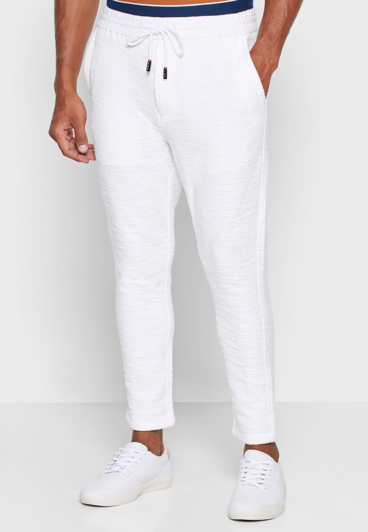 white drawstring sweatpants