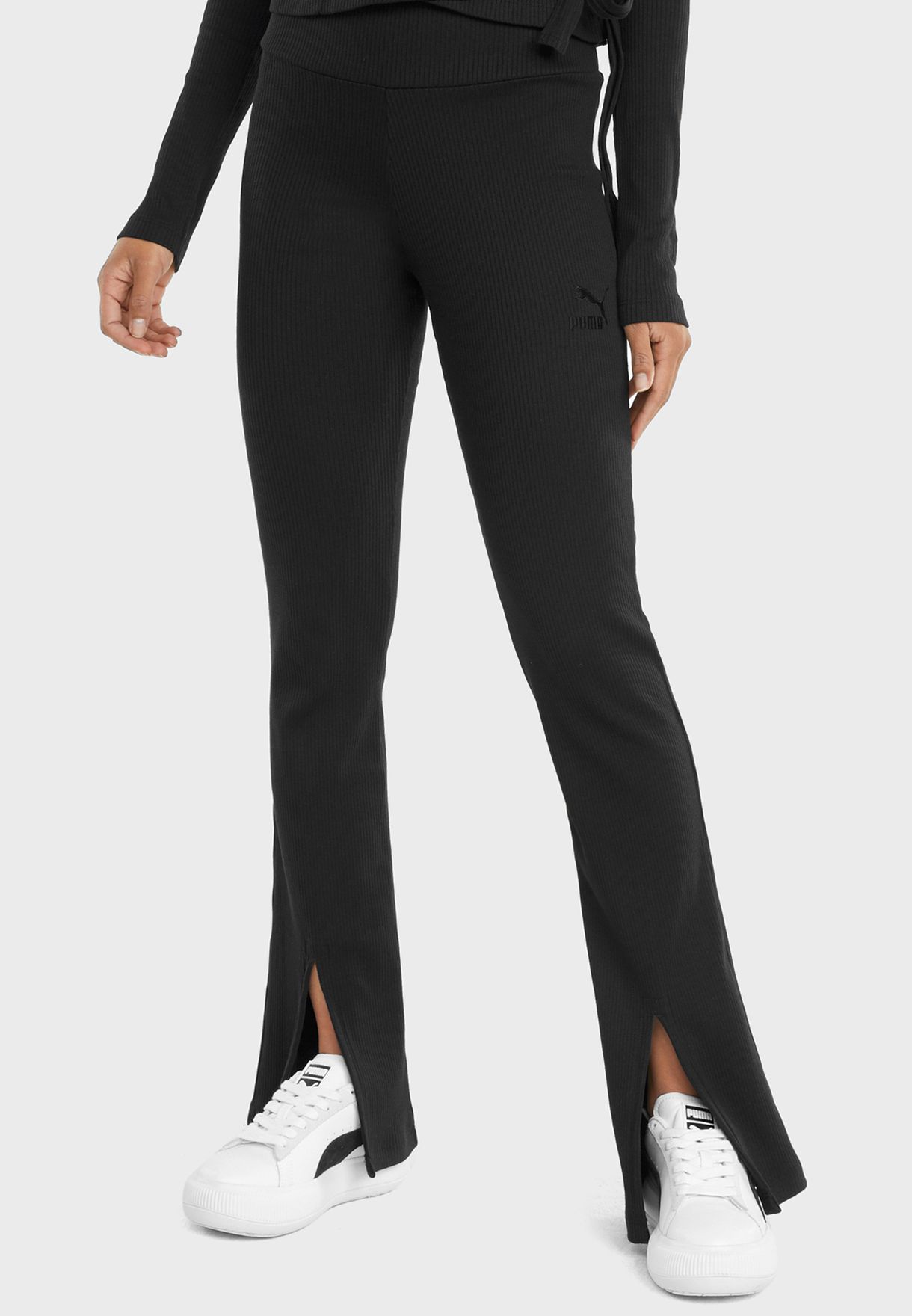 puma classics ribbed slit pants