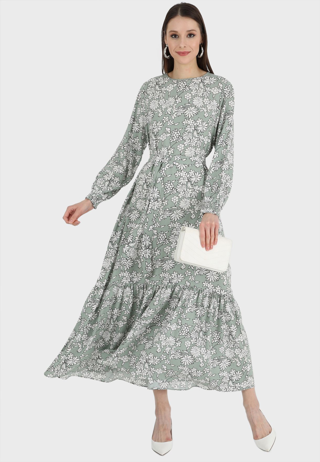 Belt Detail Floral Print Dress