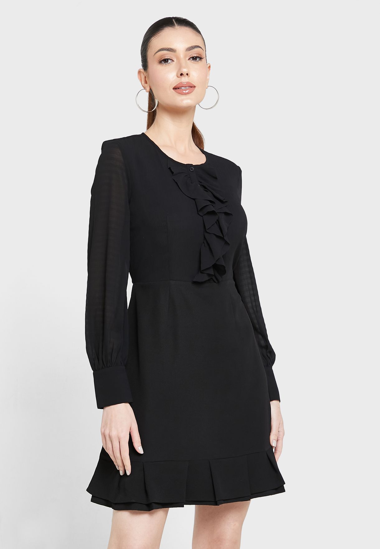 Balloon Sleeve Tie Detail Knitted Dress