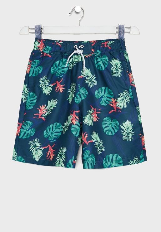 Youth Leaf Print Swim Shorts