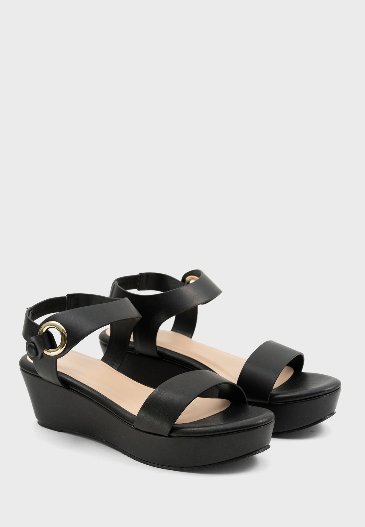 black strap wedge heels