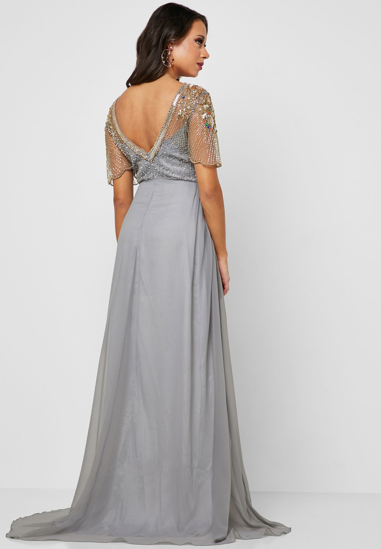 Buy Virgos Lounge Grey Raina Embellished Maxi Dress For Women In Dubai