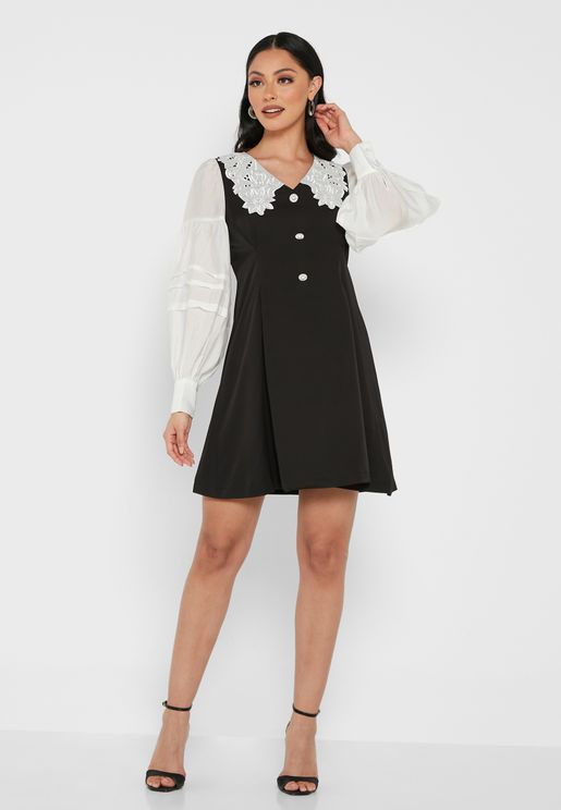 Button Detail Pleated Dress