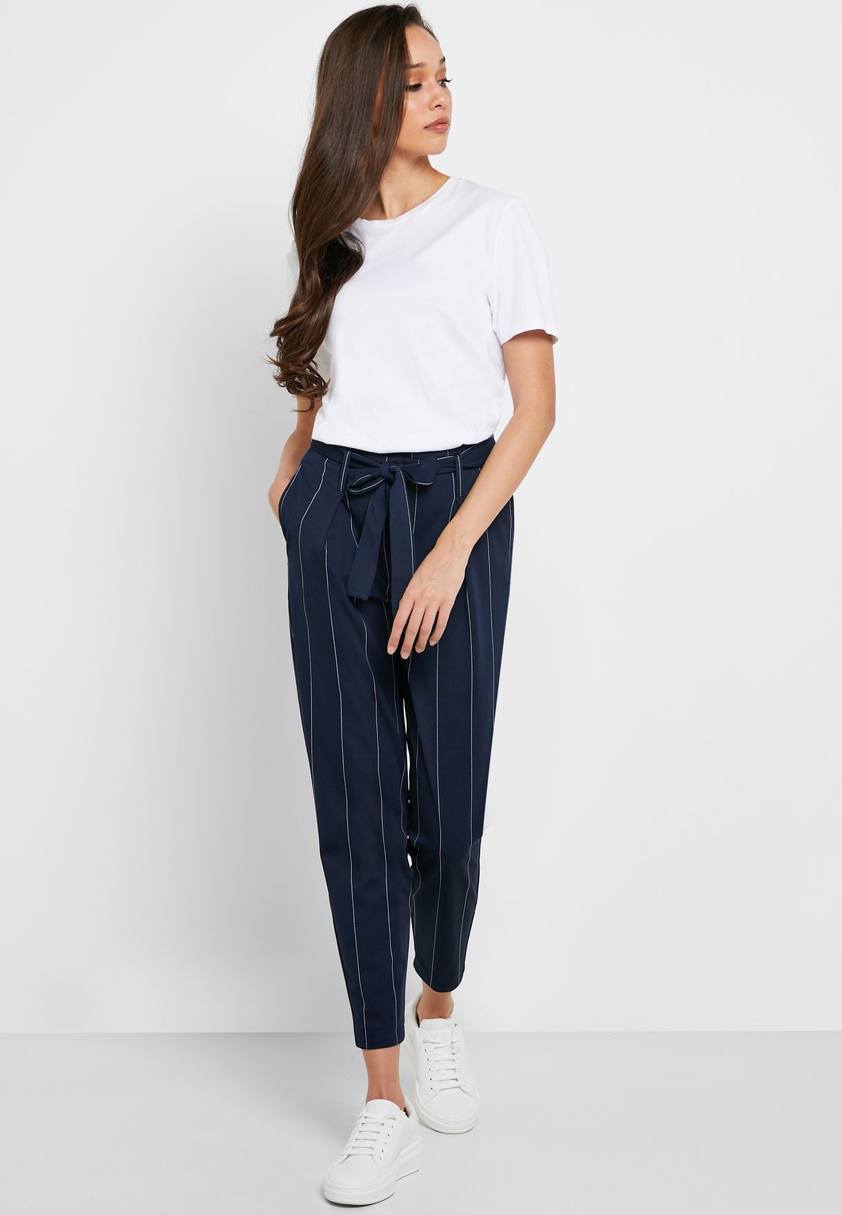 striped tie waist trousers