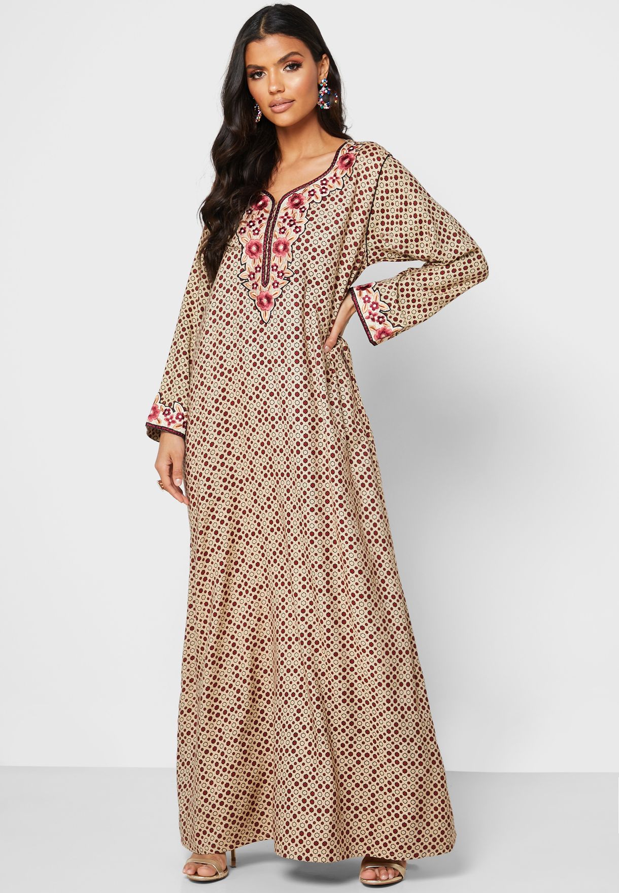 Buy Kashkha prints V-Neck Floral Print Jalabiya for Women in Riyadh, Jeddah