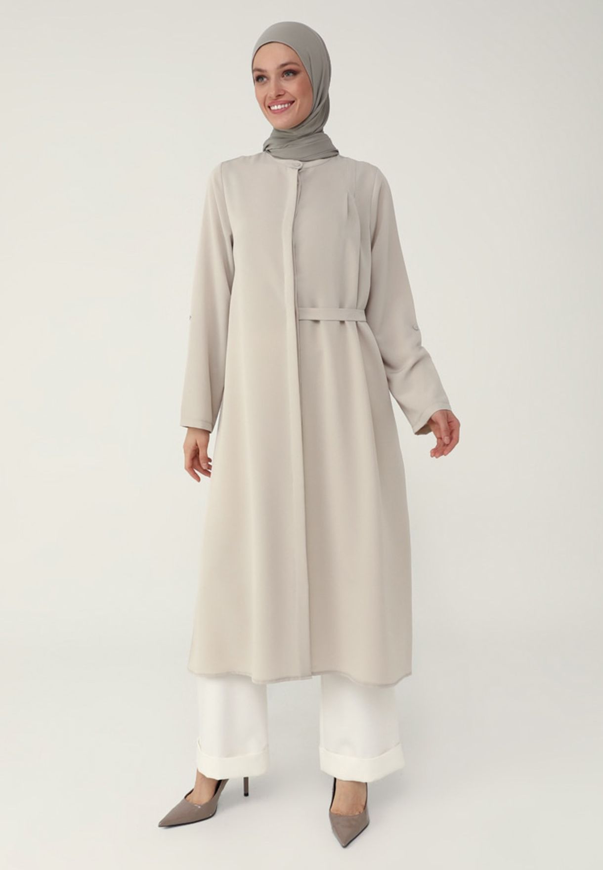 Buy Refka By Modanisa beige Longline Tunic Shirt Dress for Women in ...