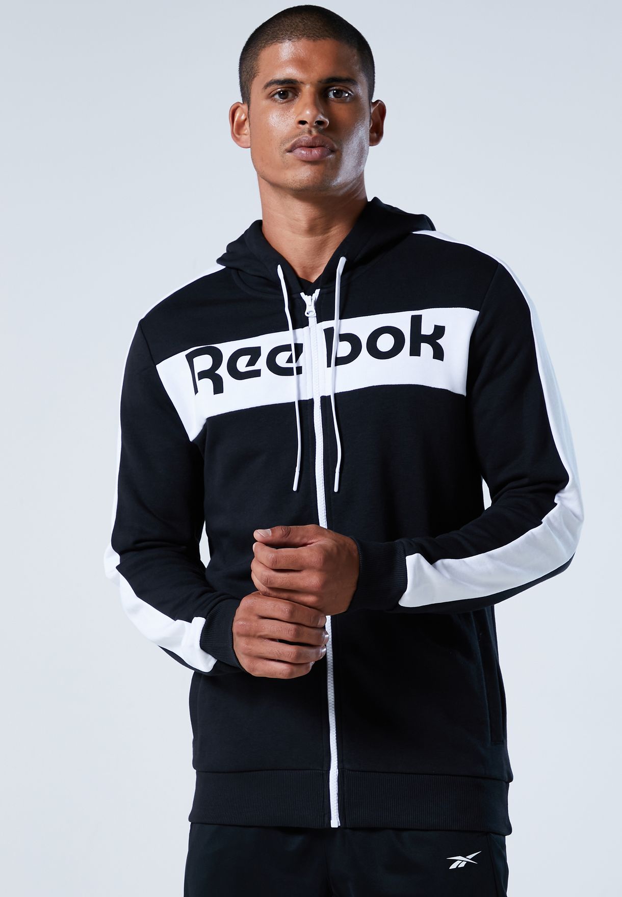 reebok black training hoodie