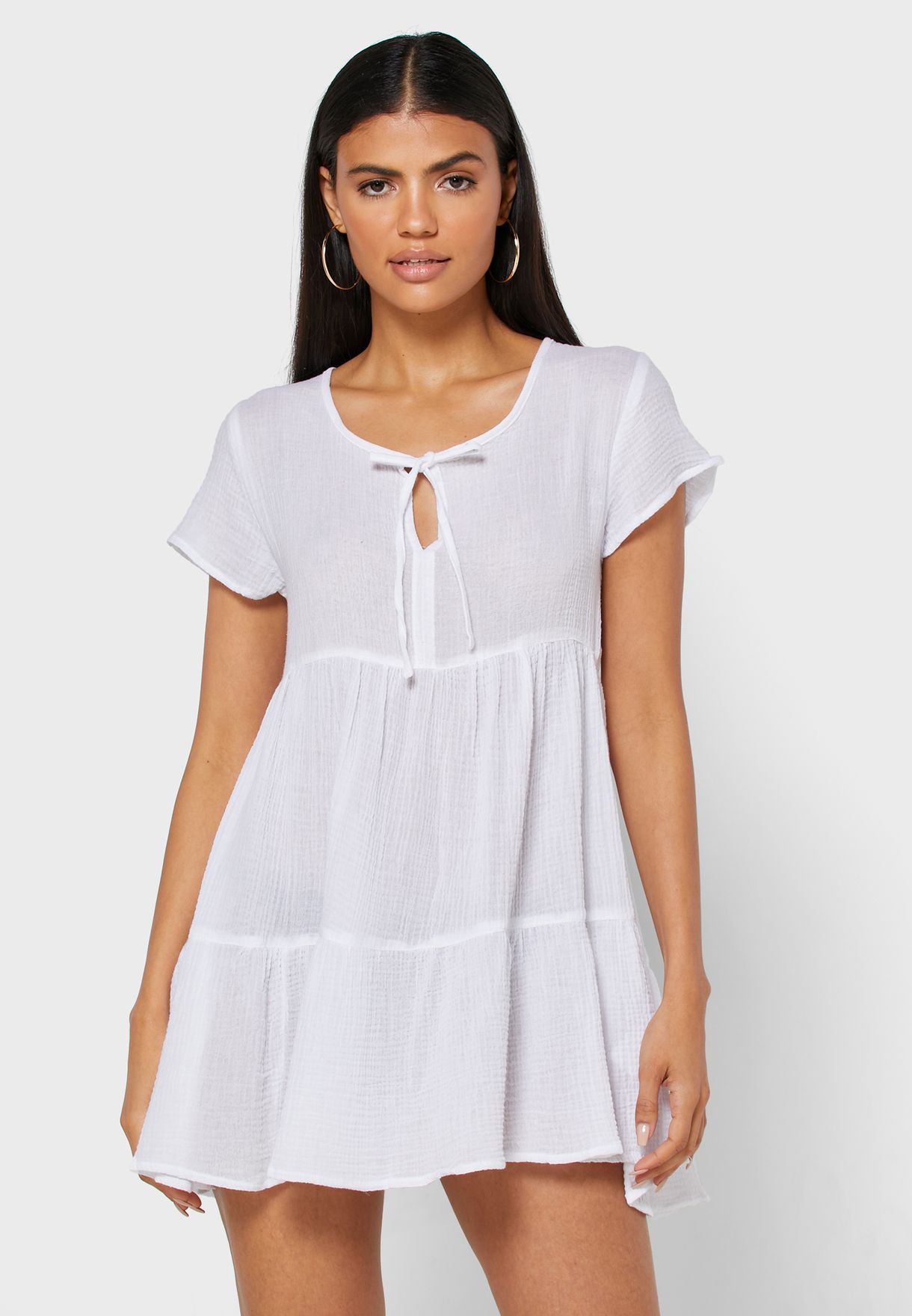 white ruffle beach dress