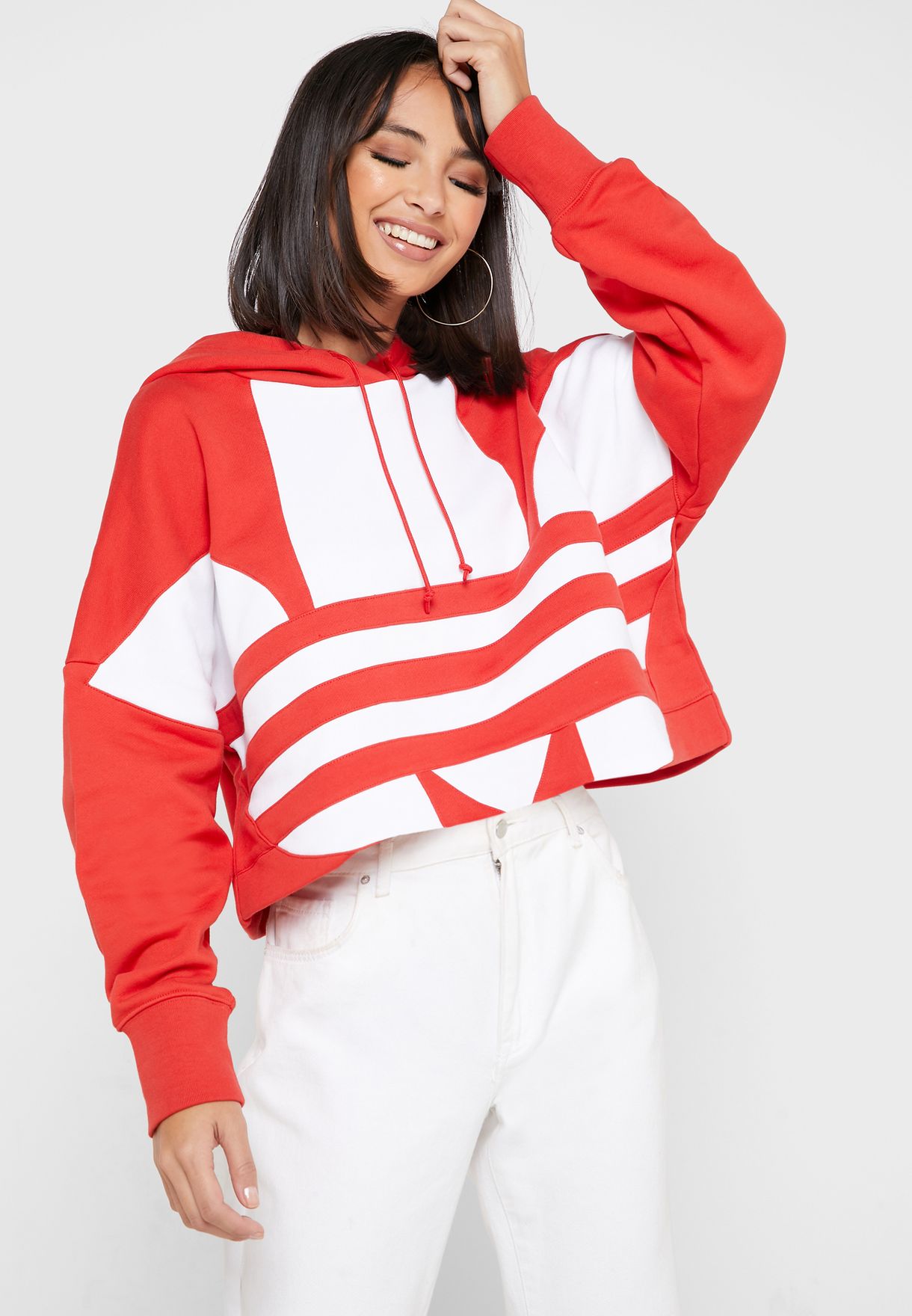 red cropped adidas hoodie