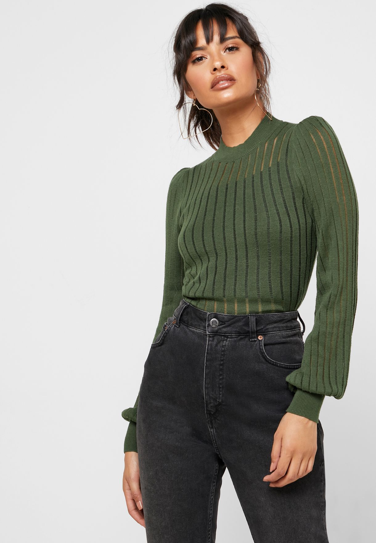 Buy Forever 21 green High Neck Semi Sheer Sweater for Women in MENA ...