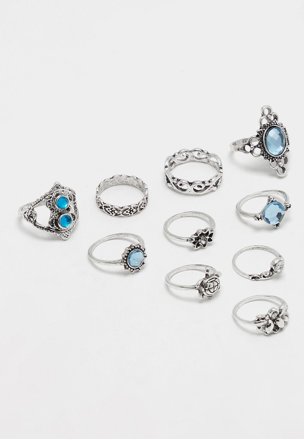 Set Of 10 Fashion Stone Embellished Rings