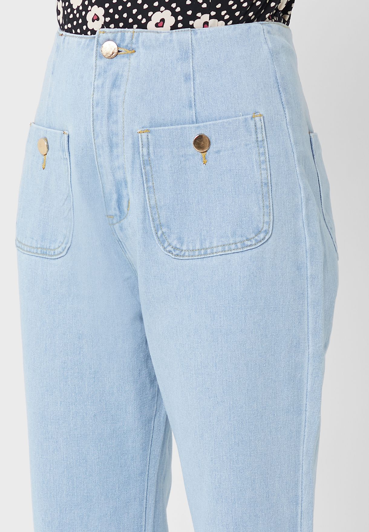 Button Detail Wide Legged Jeans