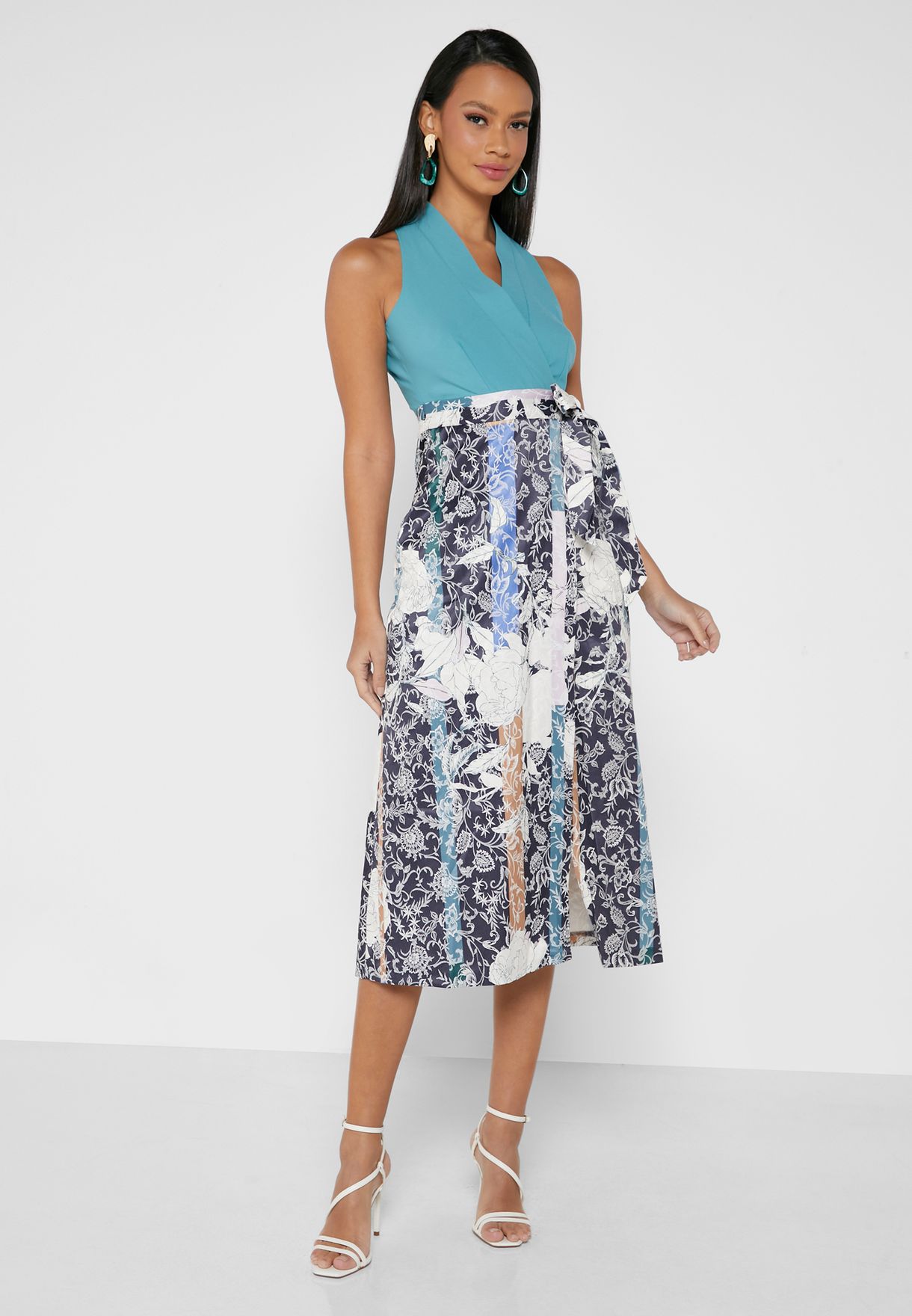 Surplice Neck Contrast Detail Dress