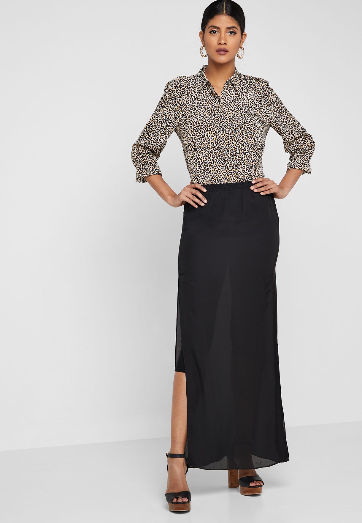 Buy Ella black Sheer Overlay Maxi Skirt for Women in MENA, Worldwide