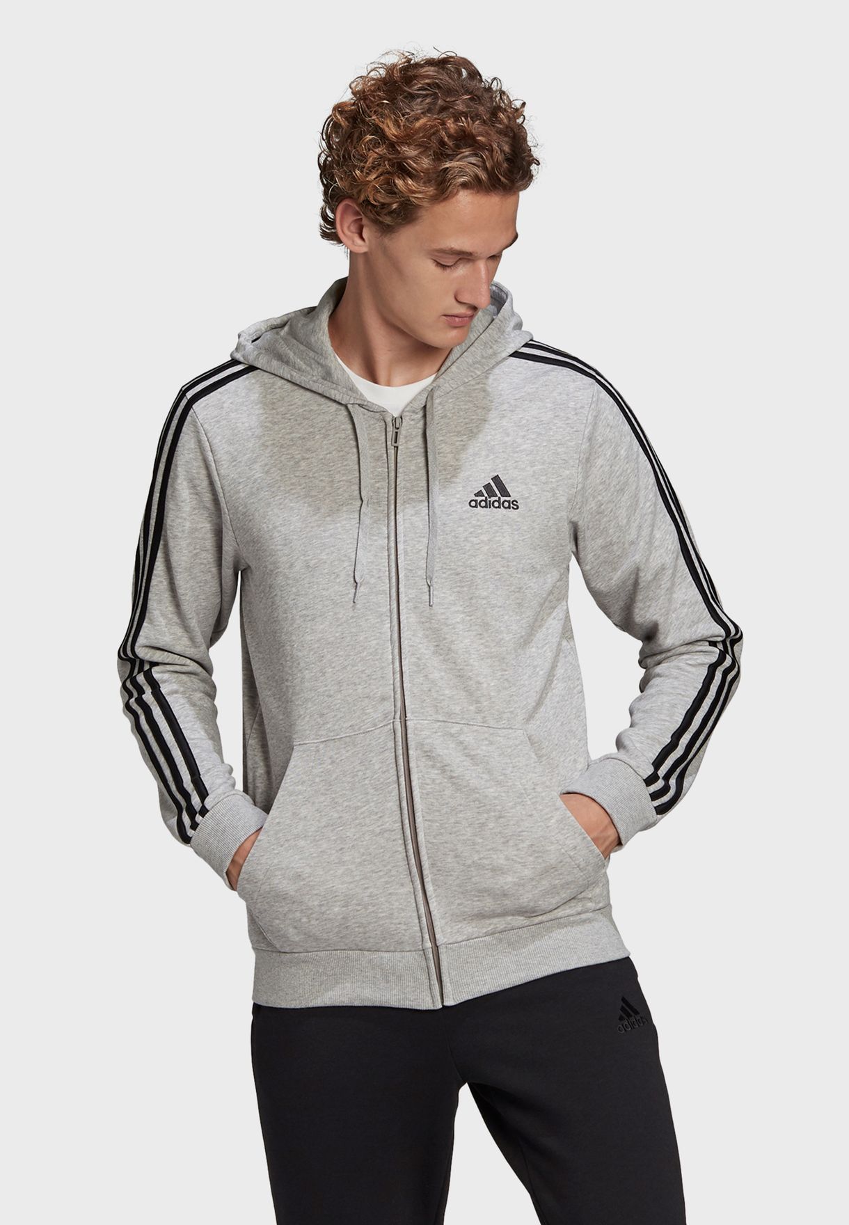 adidas grey striped hoodie