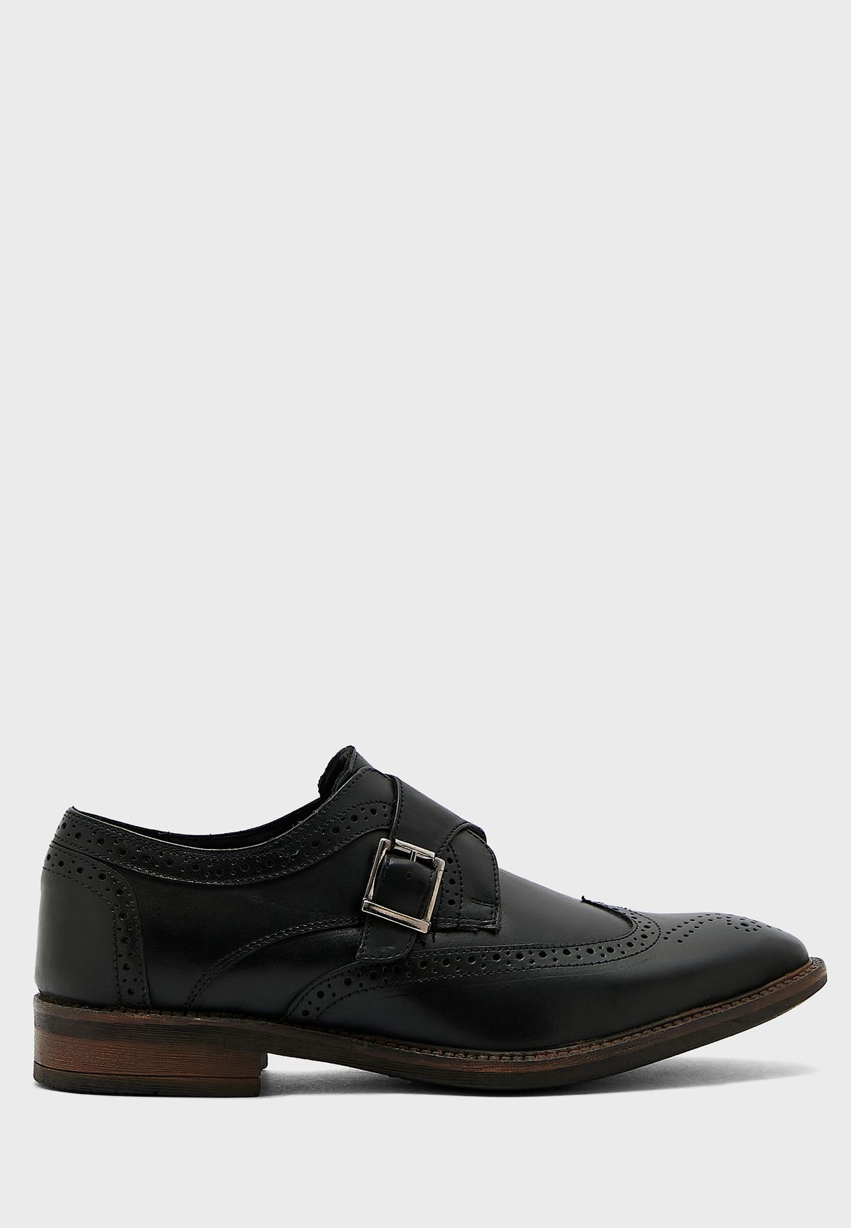 Genuine Leather Wing Cap Design Monk Slip Ons