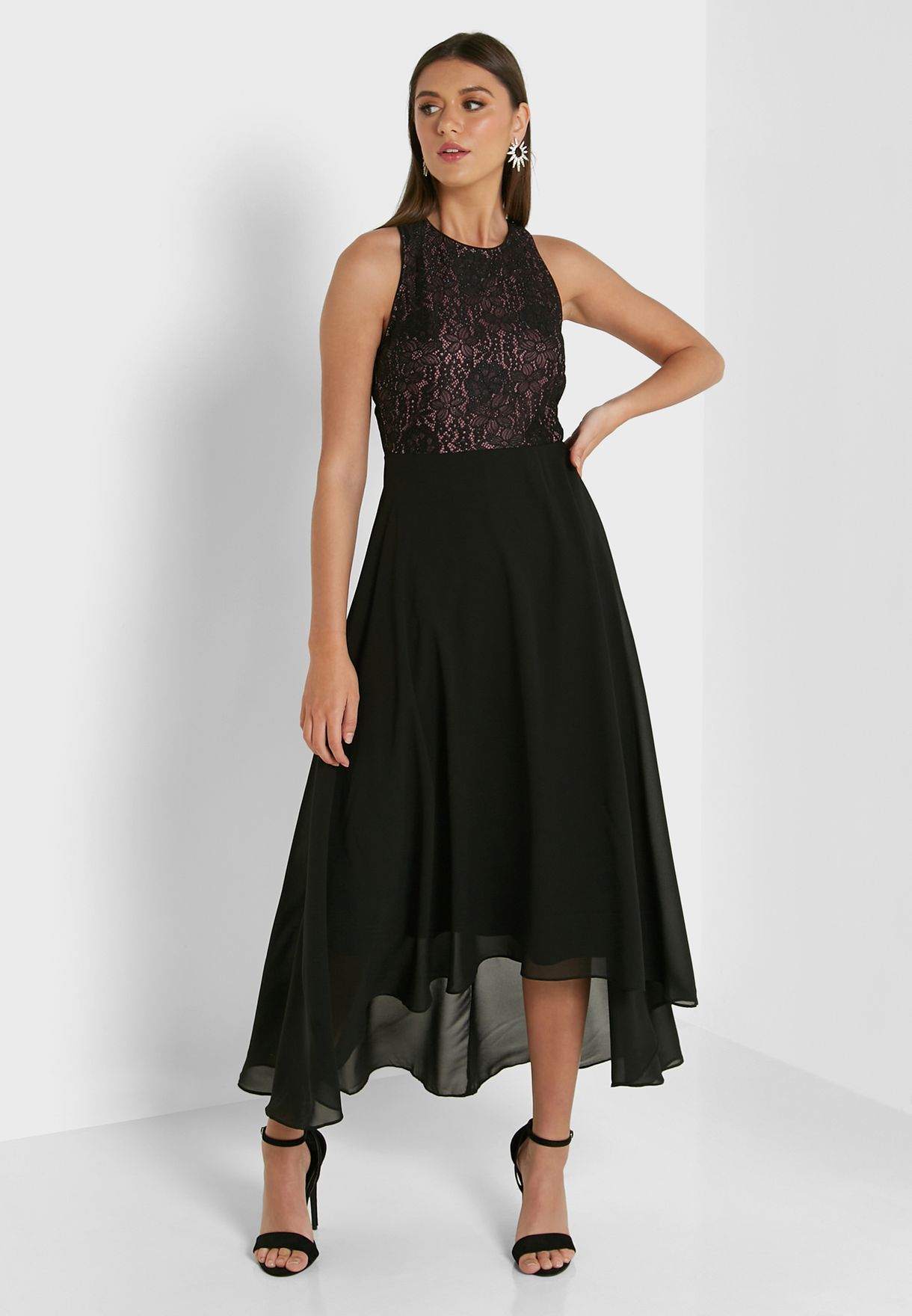 Elegance At Fleek Lace Maxi Dress Lavender And Black