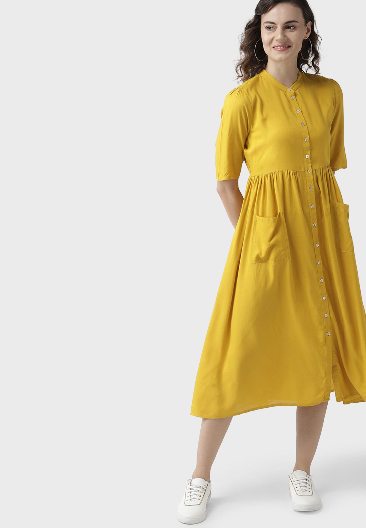 yellow long shirt dress