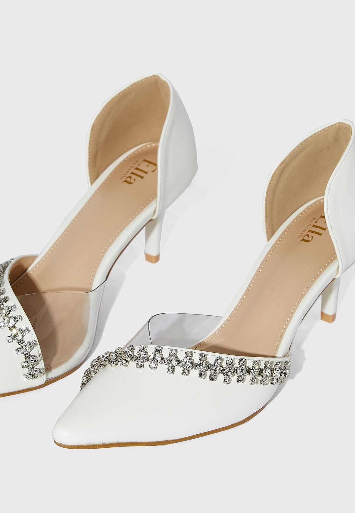 Embellished Stone Clear Detail Pointed Pump 