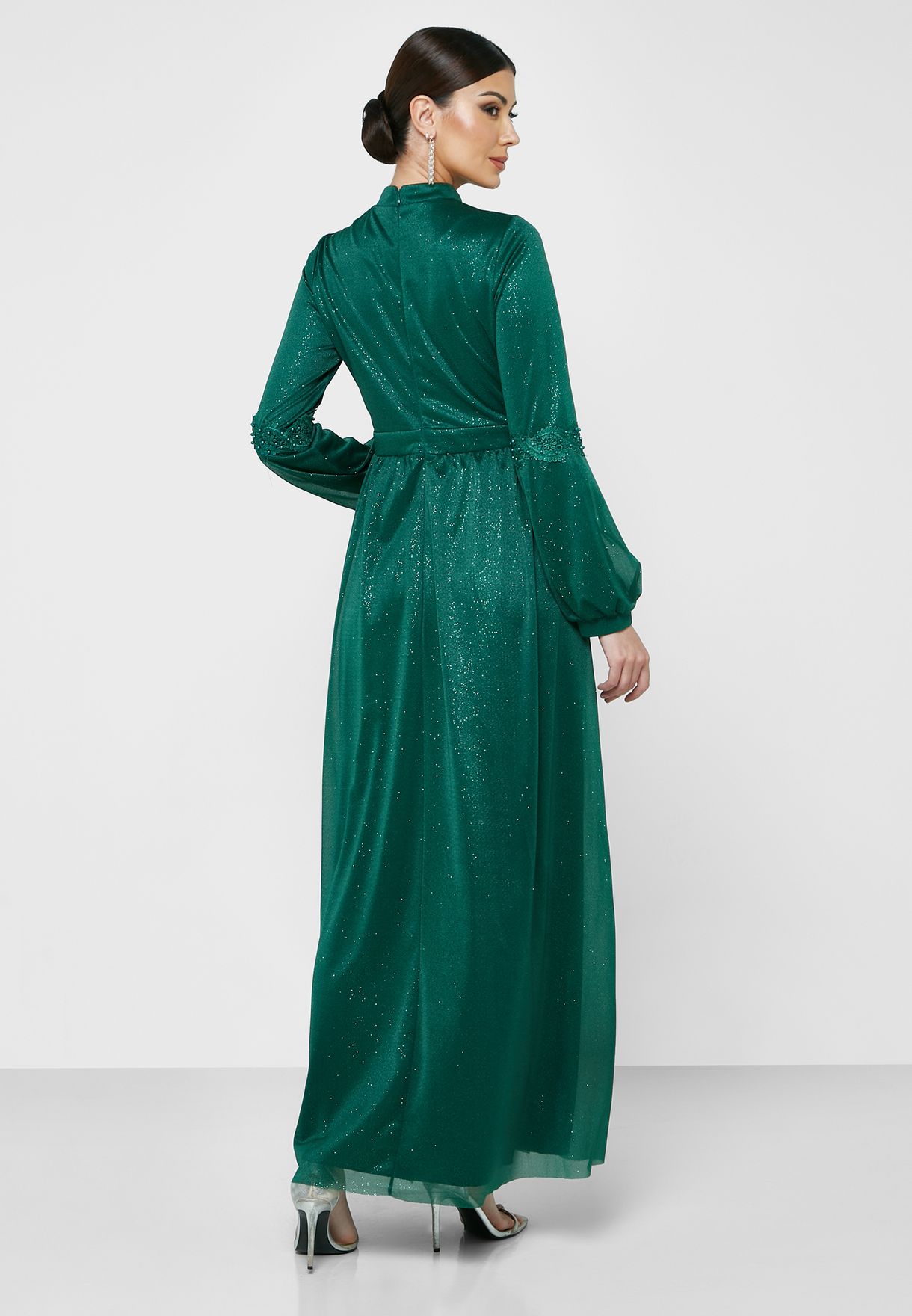Buy Khizana green Puff Sleeve Shimmer Dress for Women in Riyadh, Jeddah