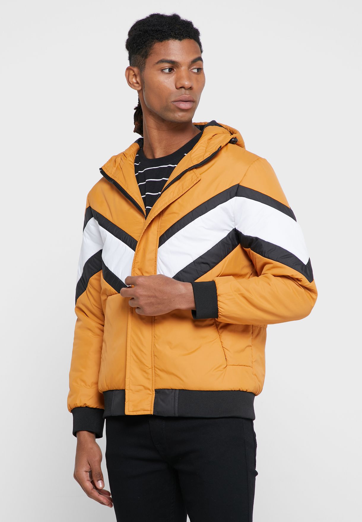 Contrast Paneled Hooded Padded Jacket