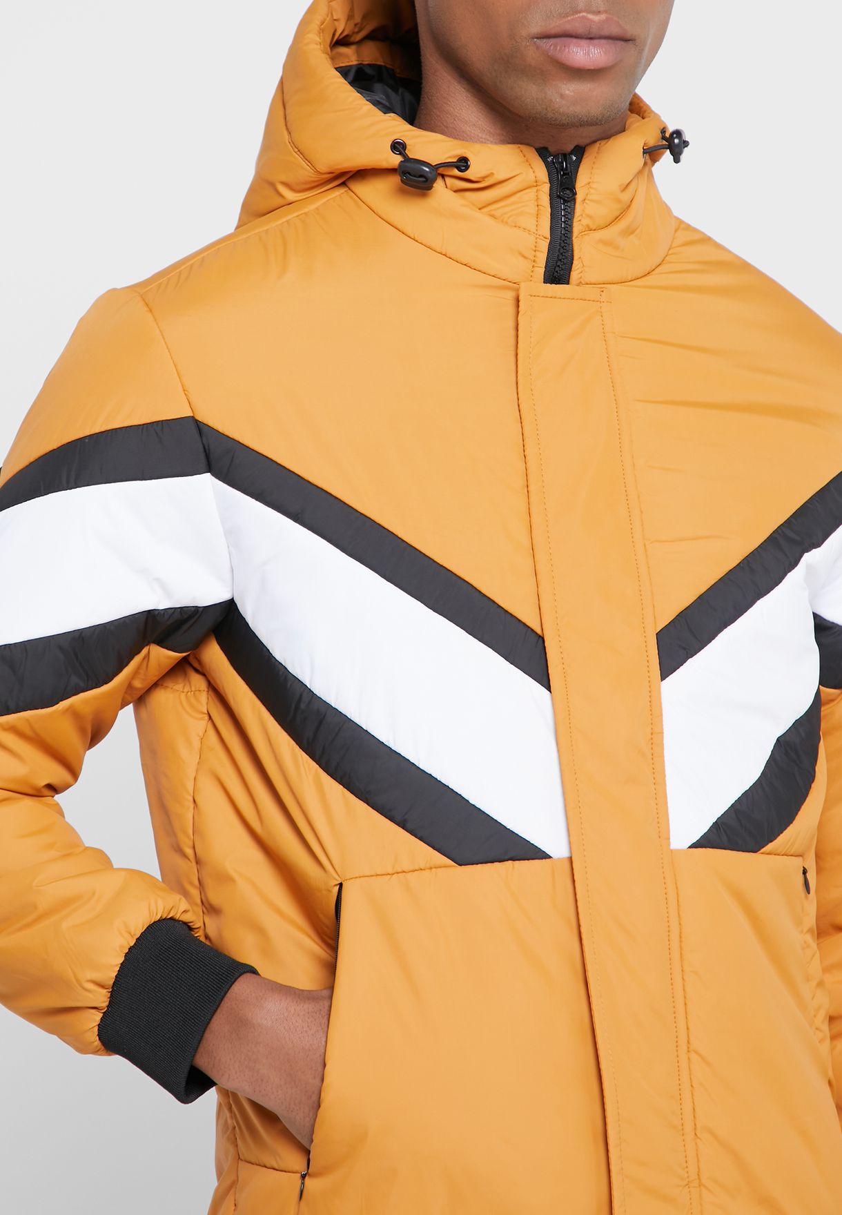 Contrast Paneled Hooded Padded Jacket