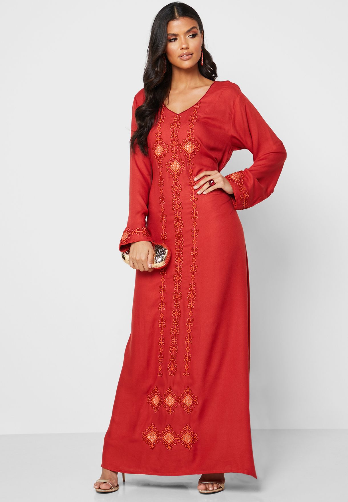 Buy Kashkha red Embroidered Jalabiya for Women in MENA, Worldwide