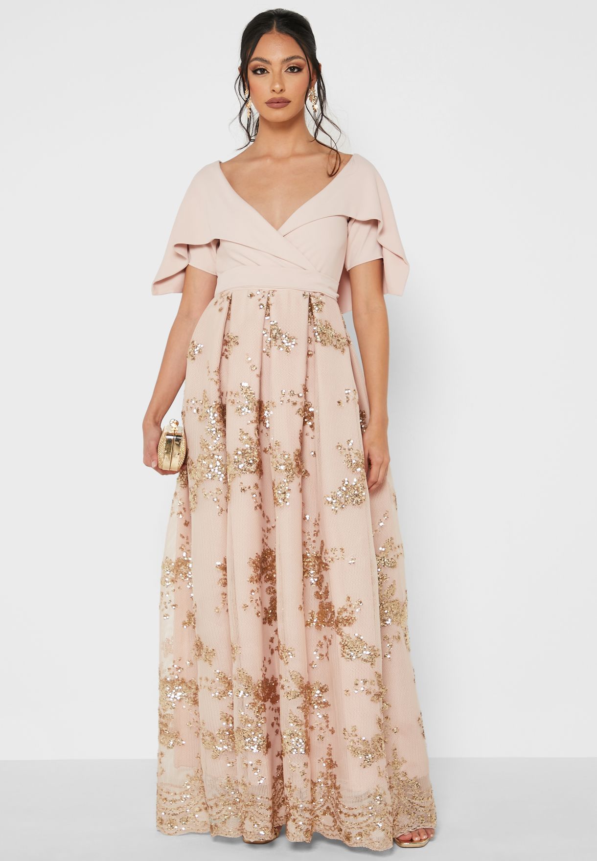 Embroidered Wrap Neck Maxi Dress