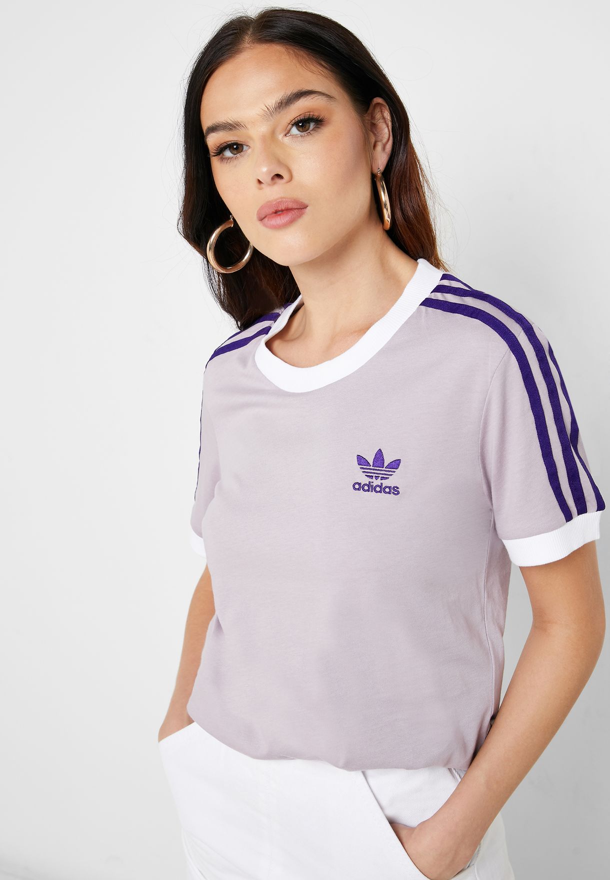 Buy adidas Originals purple 3 Stripe T-Shirt for Women in MENA, Worldwide