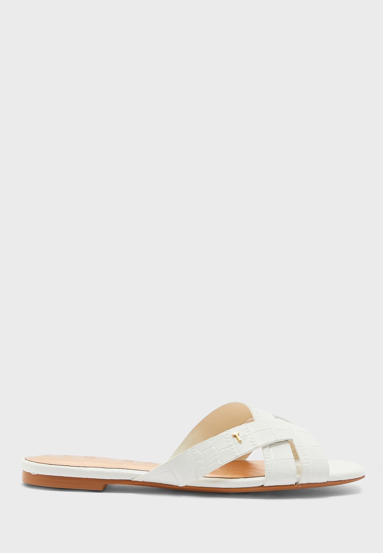 zelania leather croc effect flat sandal