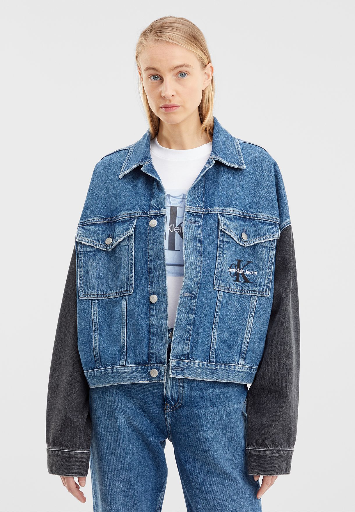 Buy Calvin Klein Jeans blue Colorblock Denim Jacket for Women in Dubai, Abu  Dhabi