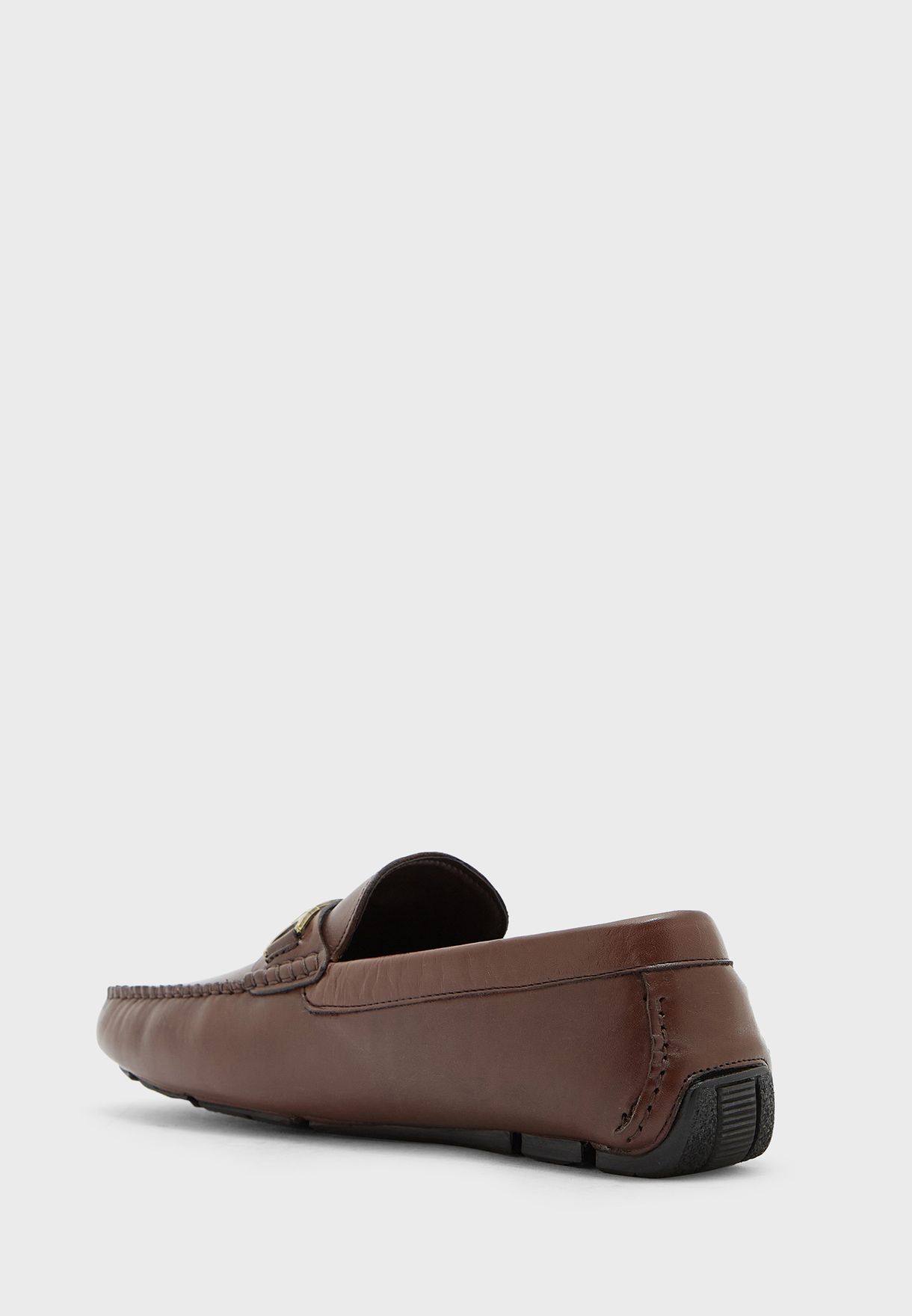 Genuine Leather Metal Trim Saddle Loafers