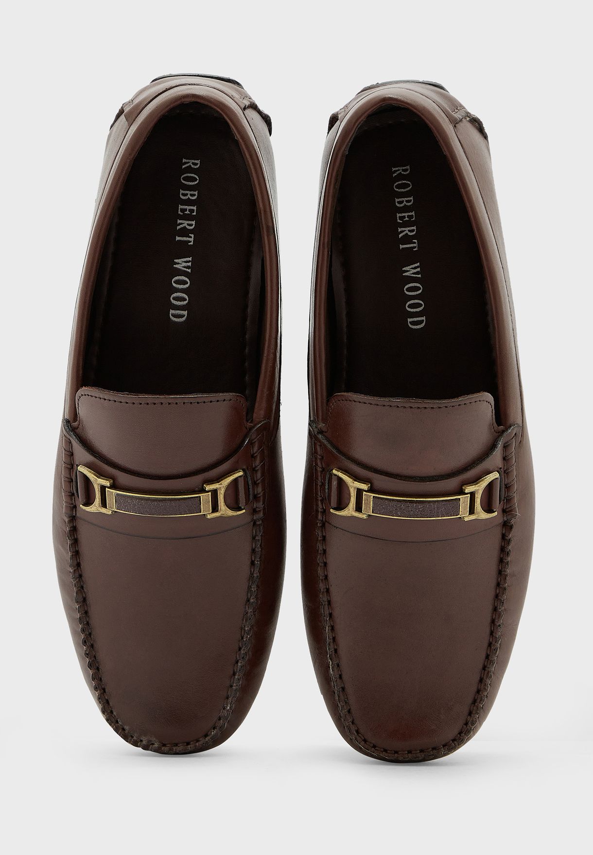 Genuine Leather Metal Trim Saddle Loafers