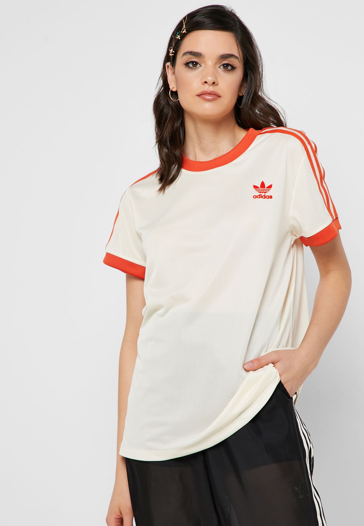 adidas 3 stripe t shirt women's white