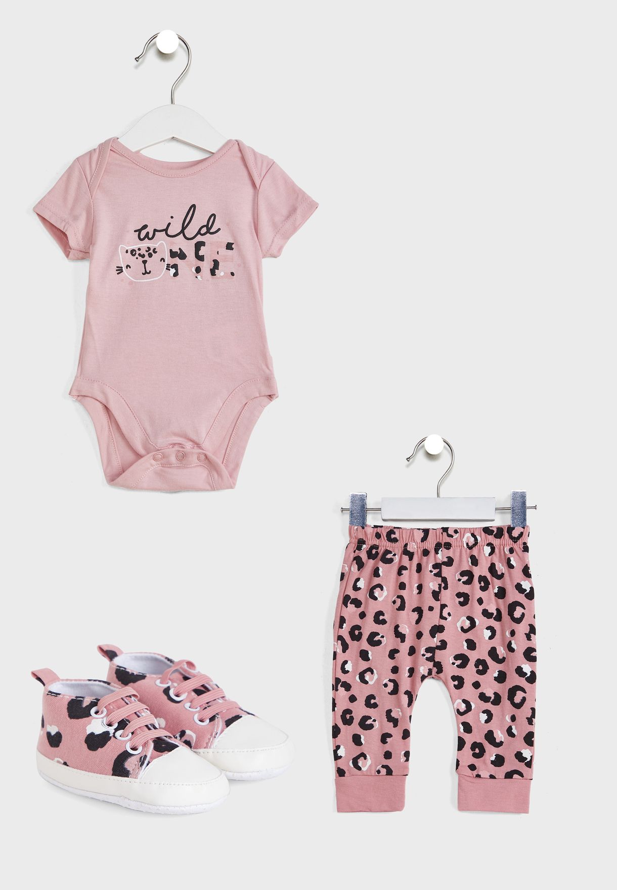 Infant Leopard Bodysuit & Trouser Set With Sneakers